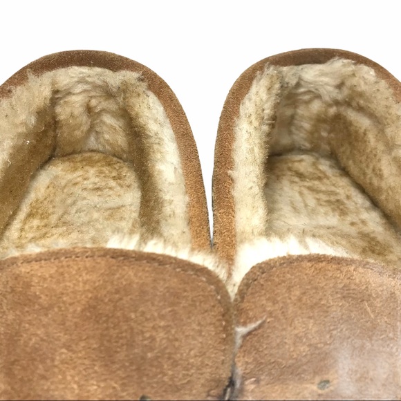 LAMO Chestnut Brown Suede Moccasin Slippers  NO LACINGS Faux Fur Lined US 10 - Picture 10 of 13